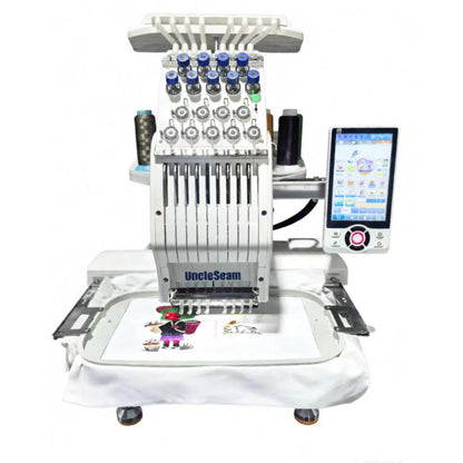 Compact Embroidery Machine with 9 Needles, 1200SPM Max Speed, 10“ Touch Screen, 8"x12" Embroidery Area, For Flat, Hat, T-shirt etc.