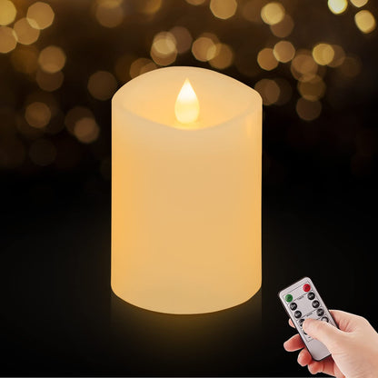 ASLDOIWEH 3x4 Flameless Candles Set of 1, 2AA Battery Life 600 Hours Battery Candles Flickering with Timer, 4 inch Flameless Candles with Remote for Indoor/Outdoor, Ivory