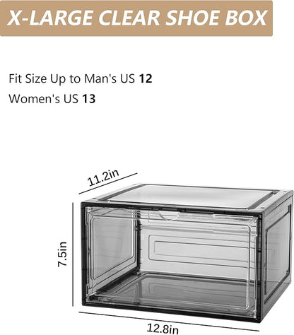 Attelite 8 Pack Shoe Boxes Clear Plastic Stackable Upgrade Large Shoe Storage Organizer Containers with Magnetic Door for Display Sneaker Easy Assembly