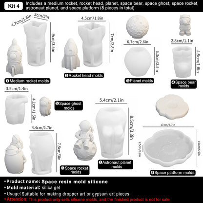 Space Planet Resin Molds Silicone，【8-piece Set】 Epoxy Resin Space Astronaut Silicone molds,3D Resin Spaceballs Molds, Small Rocket Silicone Model, Space Rabbit DIY Gift Sets for Teens (【Kit 4】)