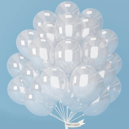 PartyWoo Clear Balloons 100pcs 12 Inch Transparent Latex Helium Balloons for Graduation Wedding Baby Shower Bridal Shower Engagement Gender Reveal Anniversary Birthday Party Decorations Clear-Y2