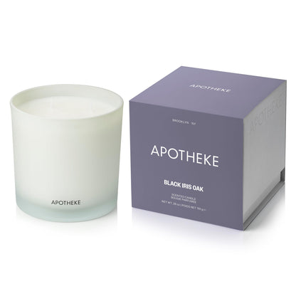 Apotheke 3-Wick Scented Candles for Home, Black Iris Oak - 26 oz Soy Wax Aromatherapy Jar Candle Gift for Women & Men with Perfume-Grade Essential Oils - Black Pepper, Cinnamon, Musk & Violet