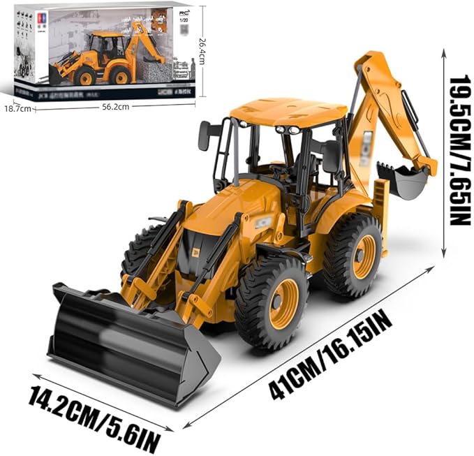 RC Backhoe Wheel Loader 2.4G Fully Functional 1/20 Remote Control Excavator Bulldozer Back Hoe Truck Tractor Digger Heavy Duty Construction Vehicle Engineering Trucks