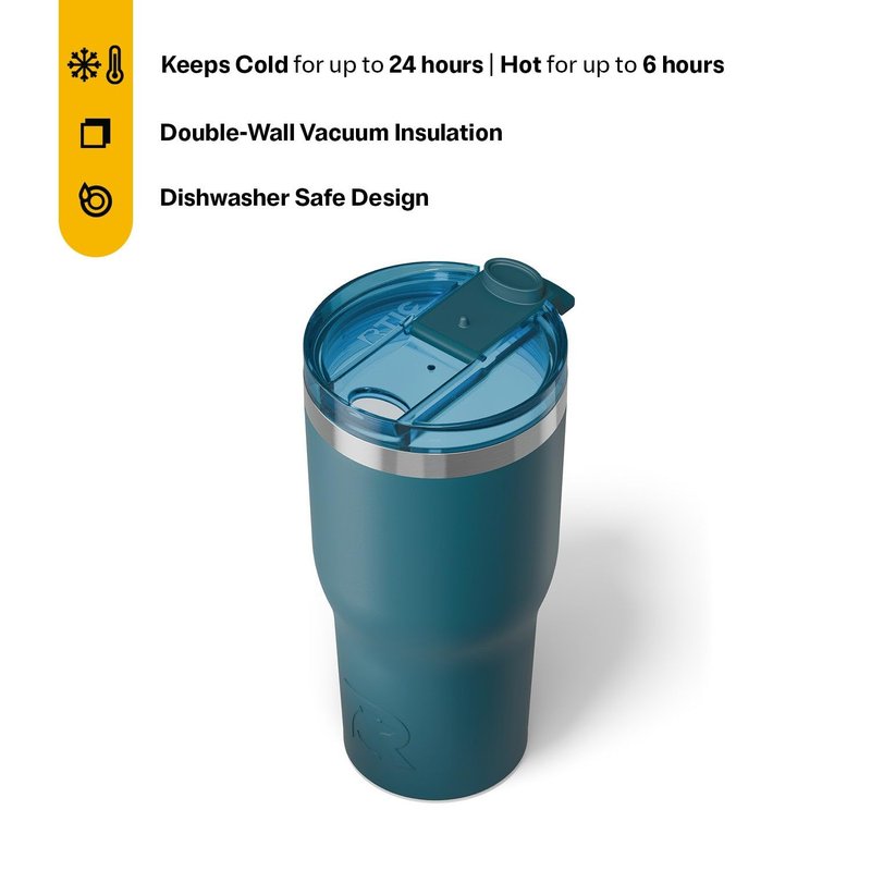 RTIC 20oz Essential Tumbler with Lid, Ceramic Lined, Insulated, Stainless Steel, Metal, Double Wall Vacuum-Insulation, Travel Cup for Iced Coffee, Tea, Hot and Cold Drink, Marine