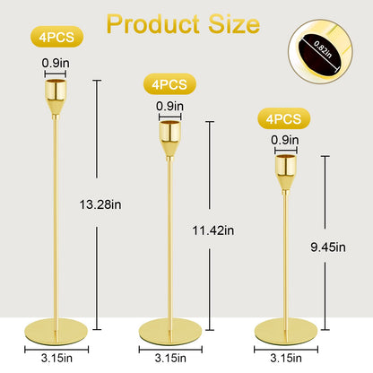 Gold Candlestick Holder Set of 12 for Taper Candles, Decorative Candle Holders Bulk Candle Stick Holders Taper Candle Holders for Table Centerpiece Wedding Dinning Party Anniversary Home Decor