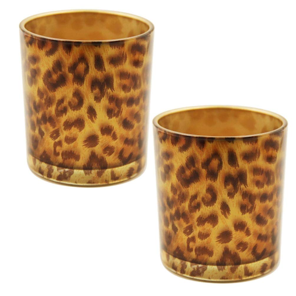 OSALADI Glass Candle Holder Tealight Stand Cup Fragrance Warmer Leopard Print Candlestick Holder Desktop Centerpiece for Home Wedding Decor