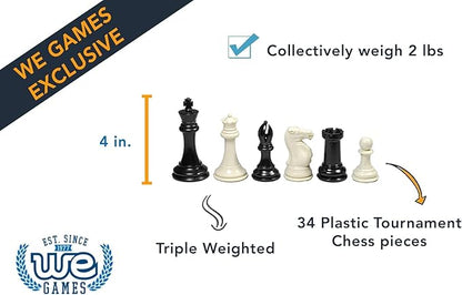 WE Games Tournament Chess Set with Deluxe Blue Canvas Bag Triple Weighted Chess Pieces with 4.0 inch King Vinyl Roll-Up Chess Board 20 inches Travel Chess Set for Adults