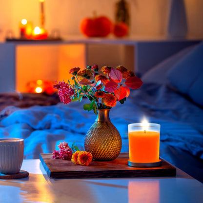 4 Packs Unscented Orange Votive Candles in Glass, 2 Inch Natural Soy Wax Scentless Fall Harvest Autumn Candles for Halloween Thanksgiving Wedding Party Home Holiday Relaxation, 12-15 Hour Burning Time