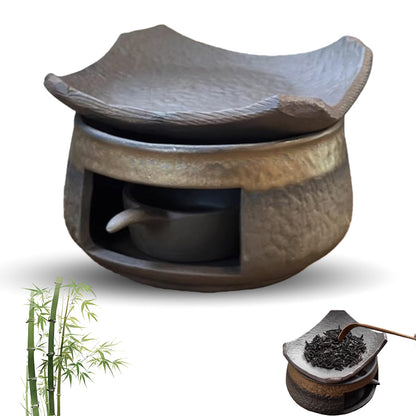 Ceramic Tea Stove Warmer Set, Aromatherapy Burner, Handmade Ceramic Candle Wax Melts Warmer with Tealight Holder, for Meditation (B)