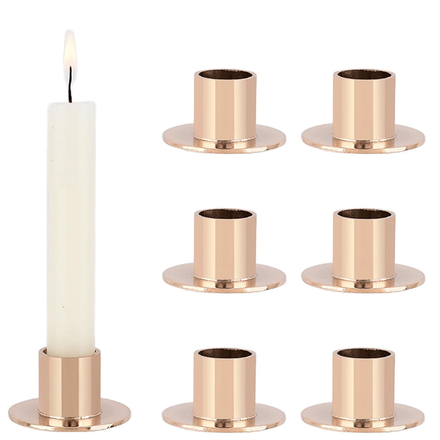 Gold Taper Candle Holders Set of 6 - Elegant Metal Candlestick Holders for Table Centerpieces, Wedding, Dining Room & Home Decor, Fits Standard Chime Candle Holder