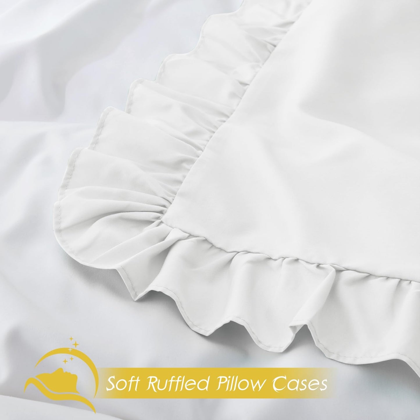 Cobedzy Ruffled Pillow Cases Set of 2, White Standard Pillow Shams Brushed Microfiber Edge Ruffled Soft Pillow Cover with Envelope Closure for Bedding Decor (20"x26")
