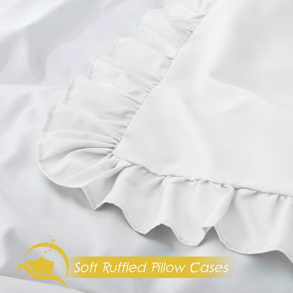 Cobedzy Ruffled Pillow Cases Set of 2, White Standard Pillow Shams Brushed Microfiber Edge Ruffled Soft Pillow Cover with Envelope Closure for Bedding Decor (20"x26")