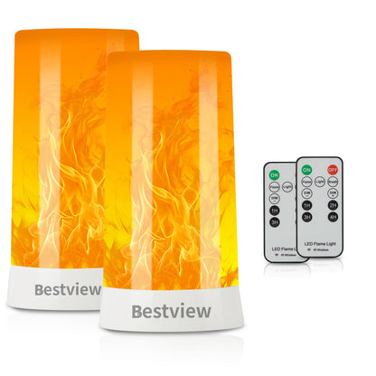 Bestview LED Flame Lights with Remote & Timer,4 Modes USB Rechargeable Battery Operated Fire Flickering Flameless Candles Campfire Table Lamp for Halloween,Christmas,Indoor&Outdoor Decoration (2 Pack)