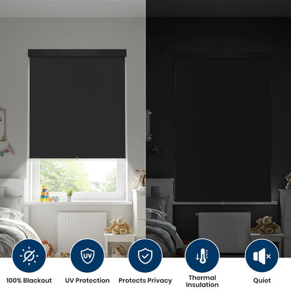 100% Blackout Roller Shades Cordless Blinds for Indoor Windows,Free-Stop Window Shades Pull Down,Thermal Insulated Fabric UV Protection,Blackout Window Guard Blinds for Home,Office,Black,30" W x 72" H