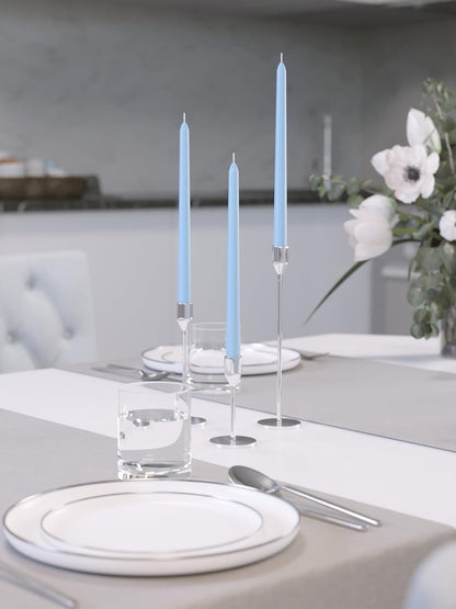 CANDWAX 12 inch Light Blue Taper Candles Set of 12 - Unscented Smokeless Dripless Tall Candle Sticks - Perfect for Special Occasions, Ordinary Dinners and as Easter Candles - Light Blue Candlesticks