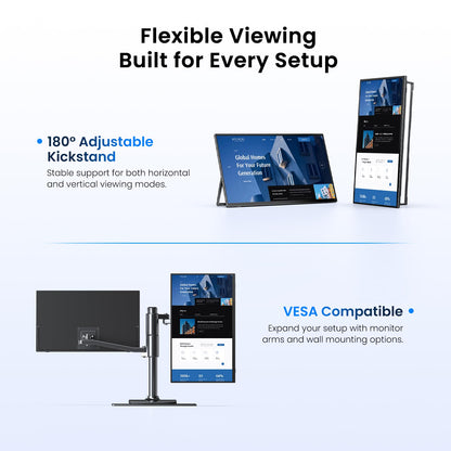 UPERFECT Wireless Portable Monitor with Battery 10000mAh, 18.5" 1080P FHD 100Hz 145% sRGB QLED Gaming Monitor with Stand, Bag & VESA, Large Second Screen for Laptop, Computer, Phone, Game Consoles