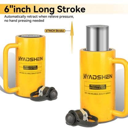 HYADSHEN 10 ton 6" Stroke Hydraulic Cylinder Long Jack Porta Power Ram Single Acting Lifting Cylinder Retract Automatically for Shipbuilding Bridge