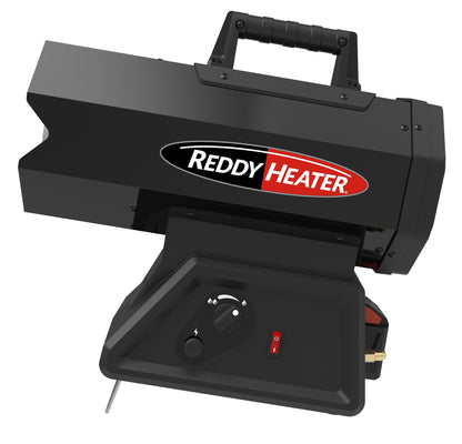 Reddy Heater Hybrid Cordless LP Forced Air Heater, 60,000 BTU, Outdoor Propane Space Heater, CSA Certified, Adjustable Base, Enclosed Motor, 10ft Hose & Regulator, Works w/Dewalt & Milwaukee
