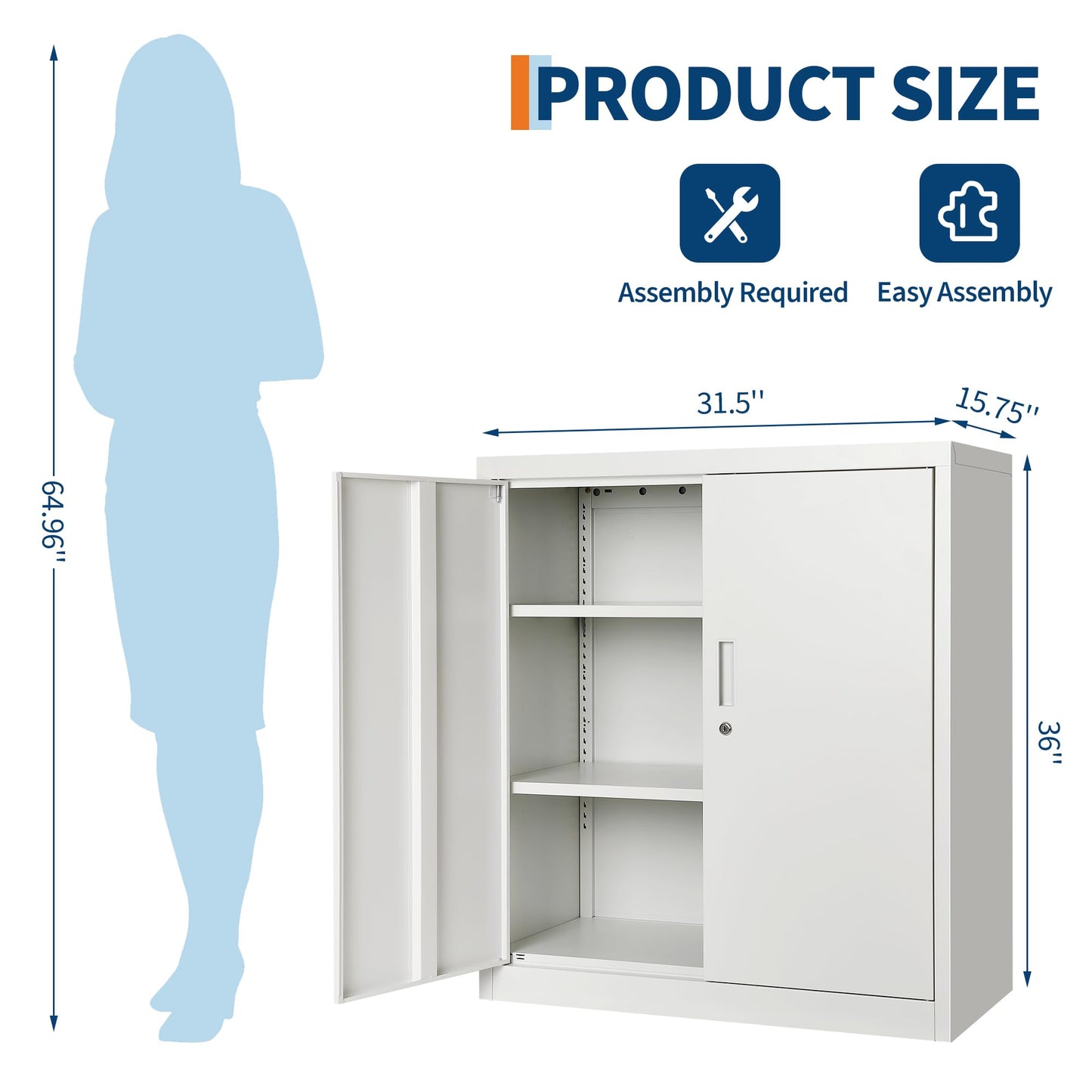 MilleLoom Metal Storage Locker, 36" Heavy Duty Garage Storage Cabinet with Locking Doors and Adjustable Shelves, Lockable Steel File Cabinet for Home Office White