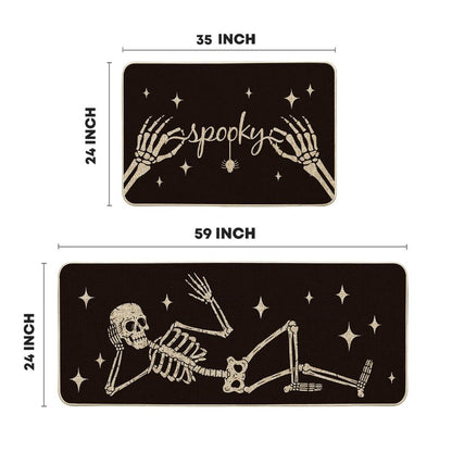 Artoid Mode Spooky Skeleton Spider Bone Black Halloween Kitchen Mats Set of 2, Black Home Decor Low-Profile Kitchen Rugs for Floor - 24x35 and 24x59 Inch