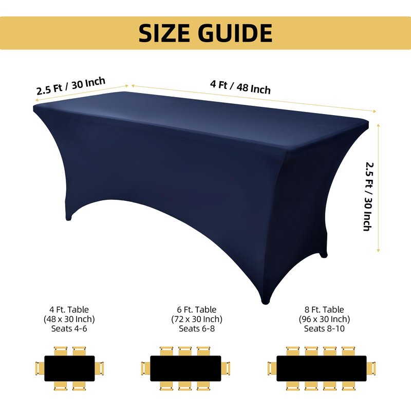 ZarzaaSik 2-Pack 4ft Spandex Table Covers for Rectangular Folding Tables - Wrinkle Resistant Stretch Tight Table Cloths - Ultimate Fitted Table Protector for Parties, Banquet, and Wedding