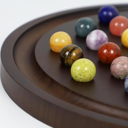 Large Solitaire Game Handmade Solid Wooden Marble Board Game Set with 36 Natural Marble Marbles Classic Thick Round Board Games for Adults Game Night (Walnut Medium)