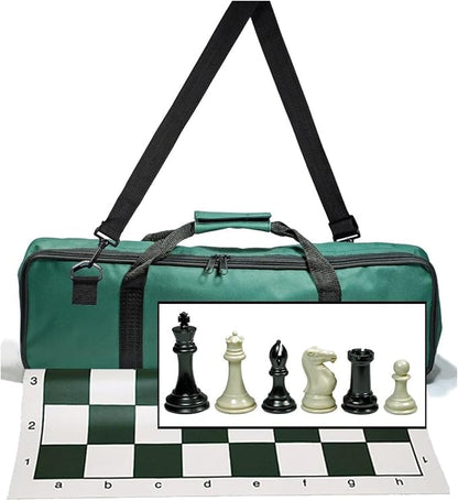 WE Games Tournament Chess Set with Deluxe Green Canvas Bag Triple Weighted Chess Pieces with 4.0 inch King Vinyl Roll-Up Chess Board 20 inches Travel Chess Set for Adults
