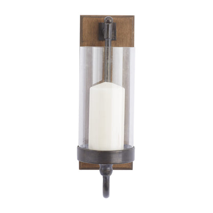 Deco 79 Wood Wall Sconce with Glass Holder, 5" x 8" x 16", Brown
