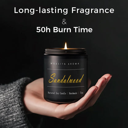 MOASITN Sandalwood Scented Candles for Home| Leather,Sandalwood,Amber Scented Soy Candle| Handmade Longlasting Aromatherapy Candle| Jar Candel Gift for Women,Men for Spring,Birthday,Relaxing|7oz