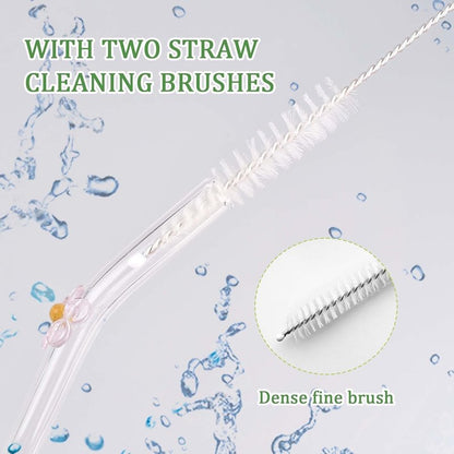 DUMING-IN 12 Pack Reusable Glass Straws, 7.9"×8mm Cute Flower Glass Straw for Coffee, Milkshakes, Juices