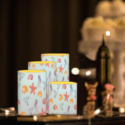 Cozeyat Starfish Design Candles 4 Packs,Electric Real Wax Pillar LED Tealight with Remote and Timer,Flickering Ivory Wax Pillar Moving Candles,Home Party Decoration