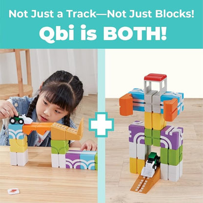 QBI Magnetic Blocks for Toddlers Ages 3+ | STEM Magnetic Block Tracks with Wheel Bulldozer &amp Tiles | 3D Colorful Magnet Building Blocks for Boys &amp Girls | Early Learning Sensory Toy – 21 Piece
