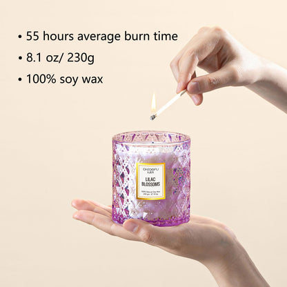 Chloefu LAN Lilac Blossoms Scented Candle, Highly Floral Fragranced Candle, Natural Soy Wax Candle Gift, Candles Gifts for Women, 55 Hours Long Burning, Home Decorative, 8.1 oz