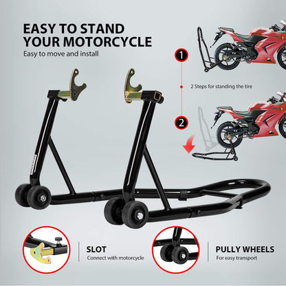 VIVOHOME Heavy Duty Hydraulic Motorcycle Lift Table Foot Operated ATV Dirt Bike Scissor Jack Stand with Motorcycle Rear Wheel Lift Universal Sport Bike Swingarm Spool Paddock Stand Combo