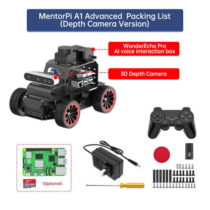LewanSoul Robot Car Kit with ChatGPT Large AI Model, 3D Depth Camera & Lidar, ROS2 Humble SLAM Mapping Navigation, Python Robotics for Adults, MentorPi A1 Advanced Kit with Raspberry Pi 5 8GB