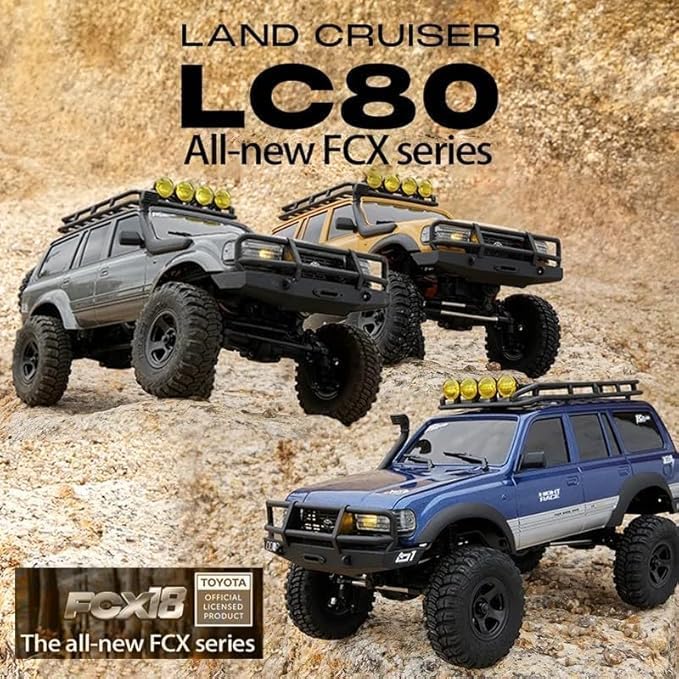 FMS 1/18 FCX18 RC Crawler Land Cruiser LC80 Toyota Officially Licensed 4WD RTR RC Rock Truck with 2.4Ghz Transmission Portal Axles LED Lights for Adults Hobby Gifts (Blue)