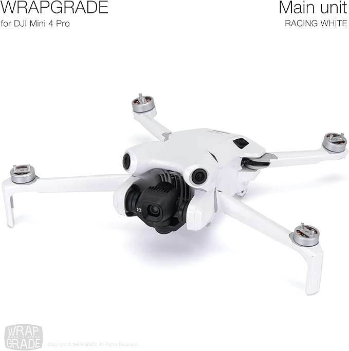 WRAPGRADE Skin Stickers Compatible with DJI Mini 4 Pro | Full Wrap (Racing White)