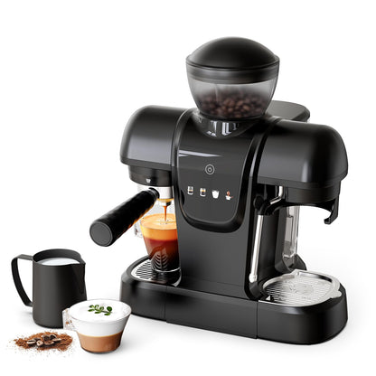 20 Bar Espresso Machine with Grinder & Steam Wand - Semi Automatic Coffee Maker, NTC Intelligent Temp Control, 58mm Stainless Steel Portafilter, One-Touch Panel for Home Barista (Removable Water Tank)
