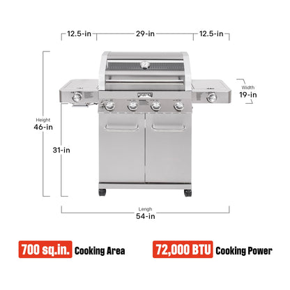 Monument Grills Larger 4+2 Burner Propane Gas Grills Stainless Steel Cabinet Style with Clearview® Lid, Knob Controls, Built-In Thermometer, Infrared Side Sear Burners & Side Burners, Outdoor Use