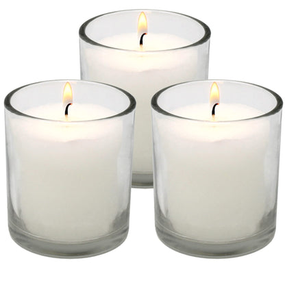White Votive Candles in Glass Jar - 3 Pk Long Burning 24 Hour Smokeless Unscented Votives - Wedding Dinner Party Relaxing Candles