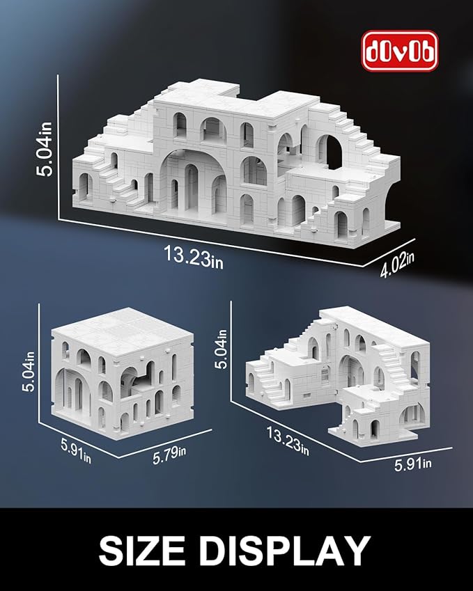 dOvOb Architectural Transformable White Castle Building Blocks Set - 1170PCS Construction Magic Maze Mode Collectible Display Set for Adults and Teenagers