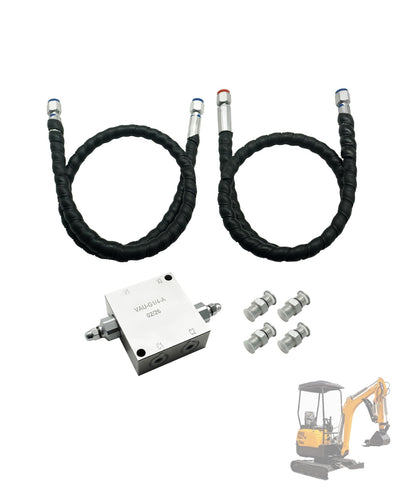 Mini Excavator Cushion Valve Kit with 1/4-inch Hydraulic Hose and M14x1.5 Threaded End,Fits Any Mini Excavator Attachments, Shock Absorb & Smooth Rotation Build Suitable for Rotary Motor Assembly