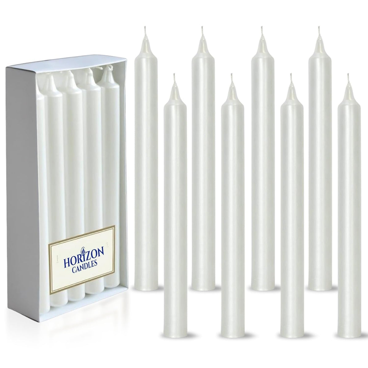 Horizon Candles - Pack of 10 Unscented Straight Candles, 9.84 Inches Tall, 10-Hour Burn Time, for Christmas, Father Day, Weddings, Romantic Dinners, and Parties, Pearl White