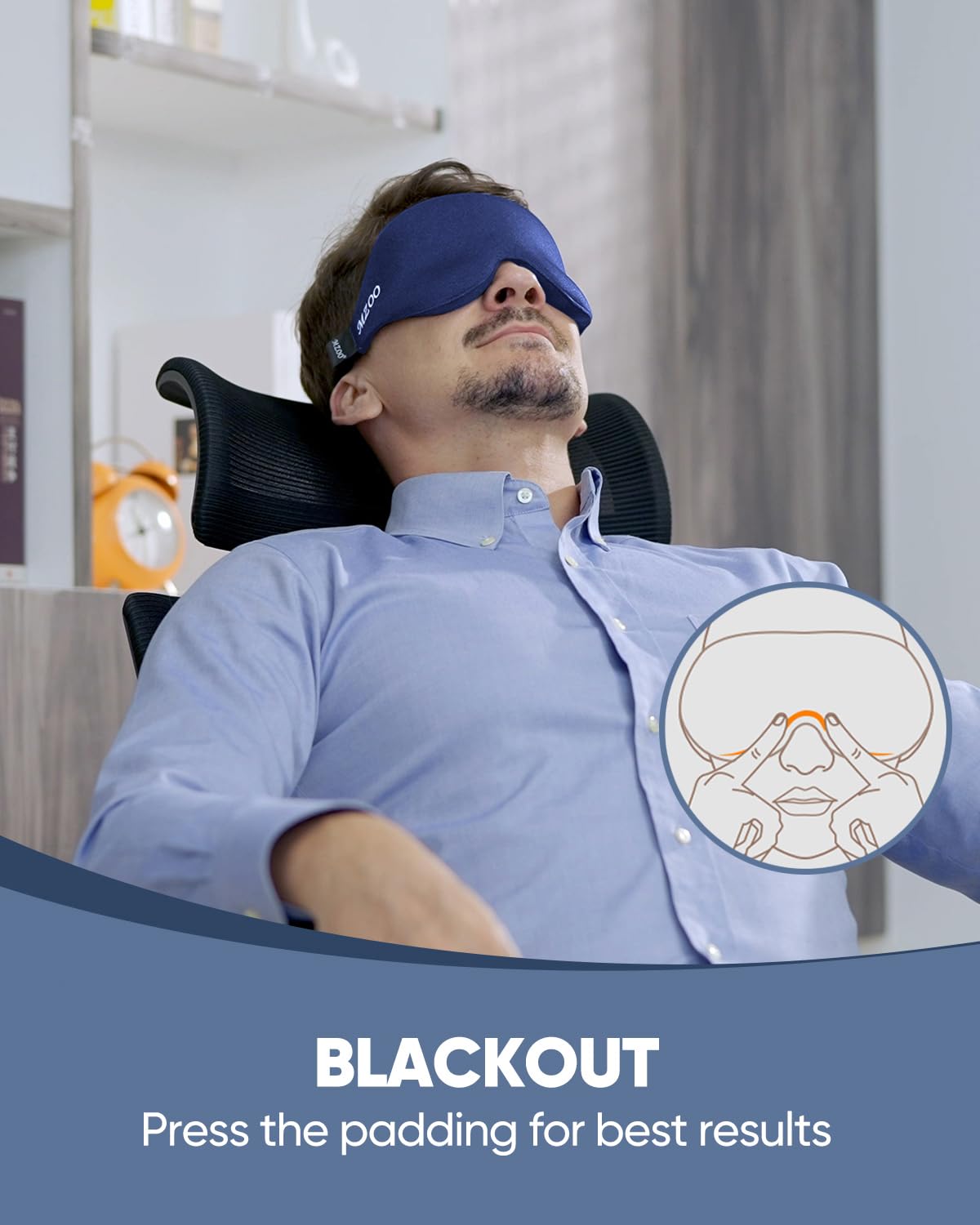MZOO Luxury Sleep Eye Mask for Side Sleeper Men Women, Zero Eye Pressure 3D Sleeping Mask, Light Blocking Patented Design Night Blindfold, Soft Eye Shade Cover for Travel, Black