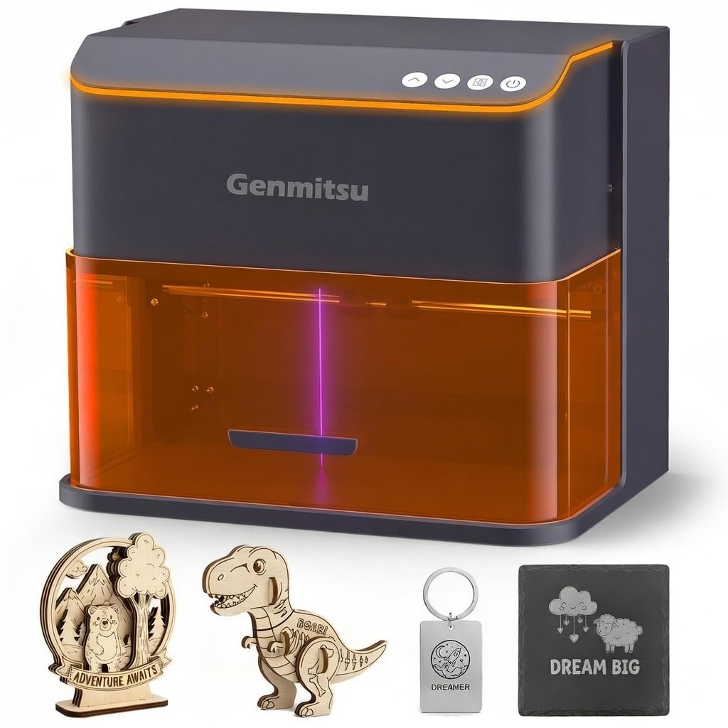 Genmitsu Kintix Laser Engraver 10W 10000mW + MD18 Rotary Roller, 90000mm/min Ultra Fast Galvo Laser with Auto-Lifting, 200x100mm Large Area for Jewelry, Metal, Wood, Class 1 Safety