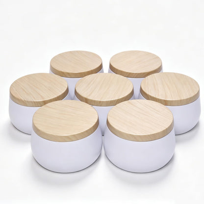 24 Pack 8 oz Candle Tins with Lids, Empty Metal Jars for Candle Making, Matte White Candle Containers with Wooden Grain Lids for DIY Aromatherapy, Bulk Candle Making Supplies for Making Small Business