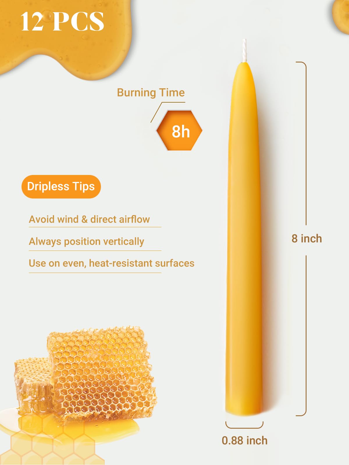 Beeswax Candle Set - 24 Pack 6H Tea Lights + 12 Pack 8H Taper Candles + 3 Pack Pillar Candles | Unscented Dripless Smokeless Clean Burning Long Lasting Candles