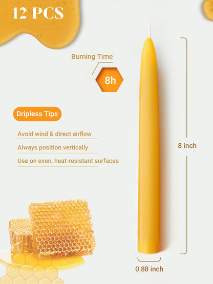 Beeswax Candle Set - 24 Pack 6H Tea Lights + 12 Pack 8H Taper Candles + 3 Pack Pillar Candles | Unscented Dripless Smokeless Clean Burning Long Lasting Candles