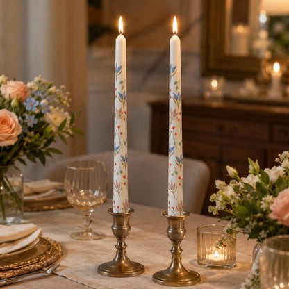 Hyacinth Printed Taper Candles Set of 2, 10 Inch Handmade Tapered Candles, Unscented Floral Candle Stick Style Candlesticks for Wedding Home Decor Gift