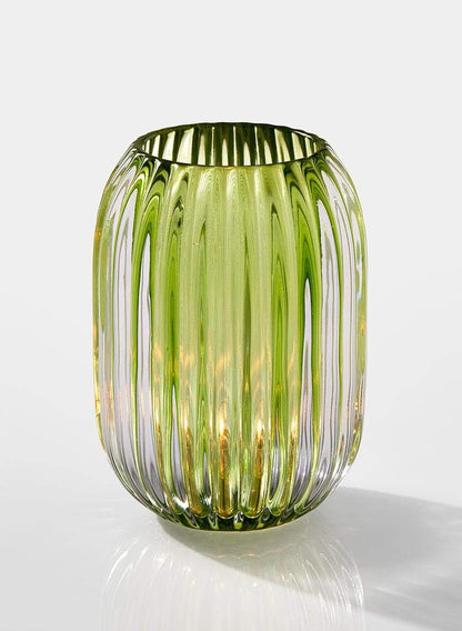 Serene Spaces Living Green Optical Glass Votive Holder, Perfect for Weddings and Home Décor, 5" Tall and 3.5" Diameter, Set of 12